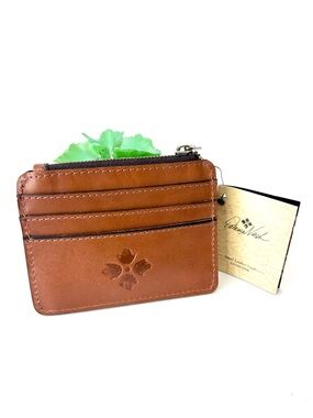 Patricia Nash Cassis ID Case Wallet Key Chain Coin Purse Biscuit Brown Leather